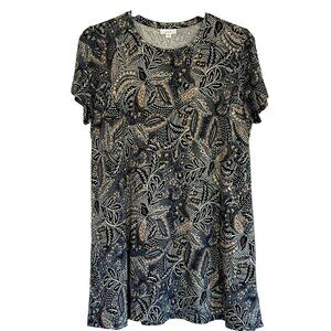 Pure Jill Tunic Mini Dress sz XL Petite Scoop Neck Pockets Cotton Floral Boho